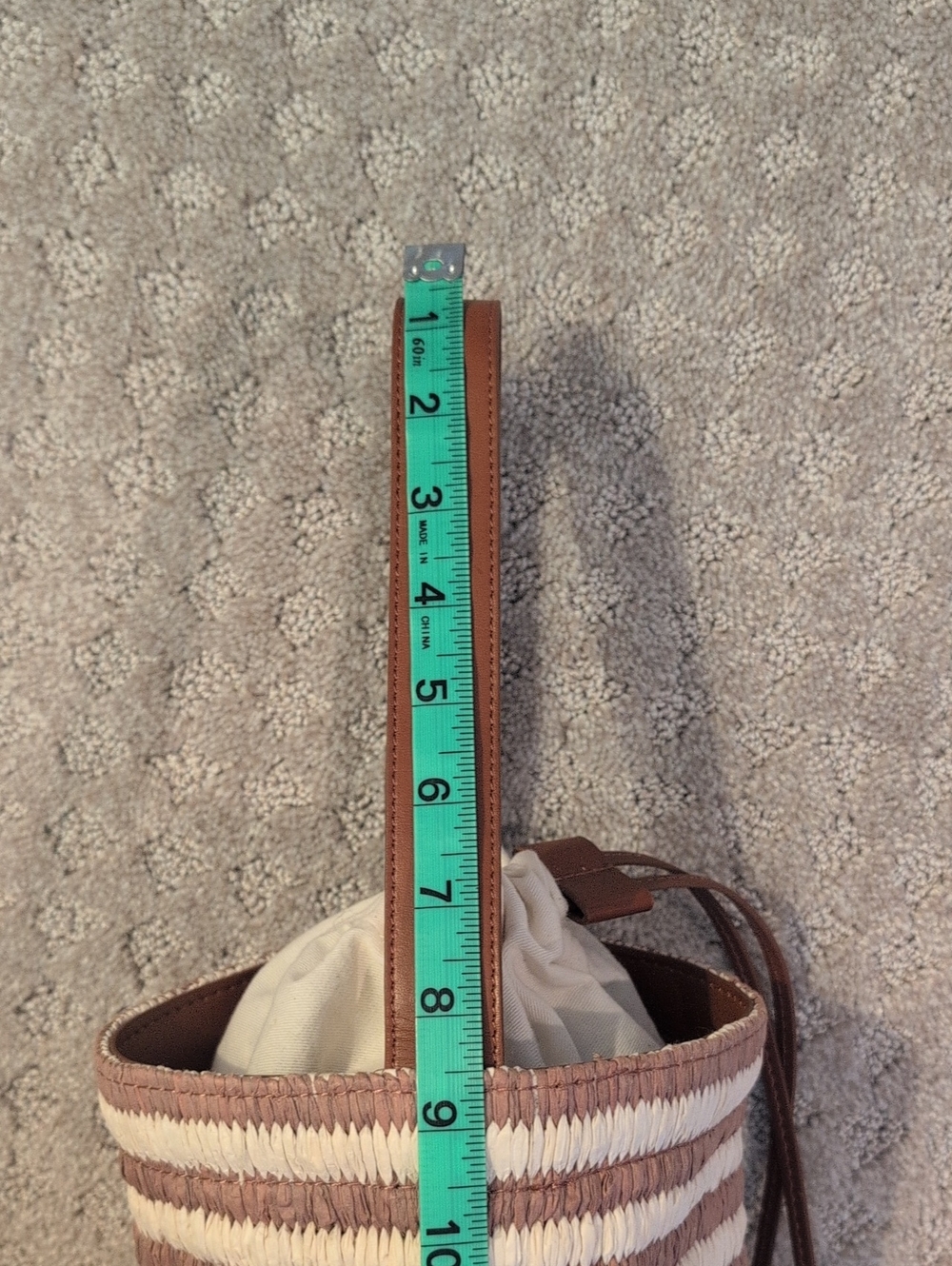 Ann Taylor Raffia, Leather Striped Bucket Bag drawstring Closure - Picture 7 of 12